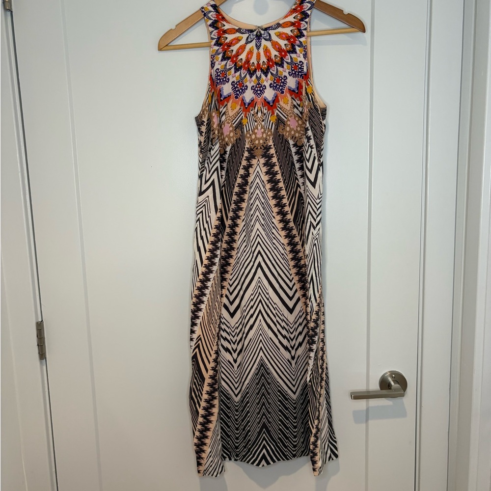 Anthropologie HD in Paris Solstice Silk Dress Neutral Motif